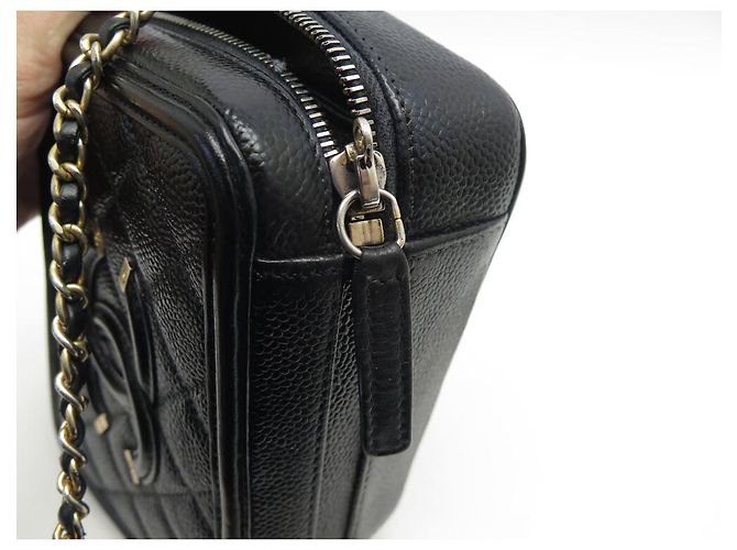 CHANEL VANITY LOGO CC KAVIARLEDER HANDTASCHE Schwarz - Ansicht 11