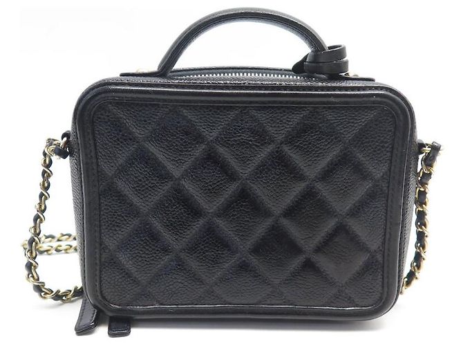 CHANEL VANITY LOGO CC KAVIARLEDER HANDTASCHE Schwarz - Ansicht 2