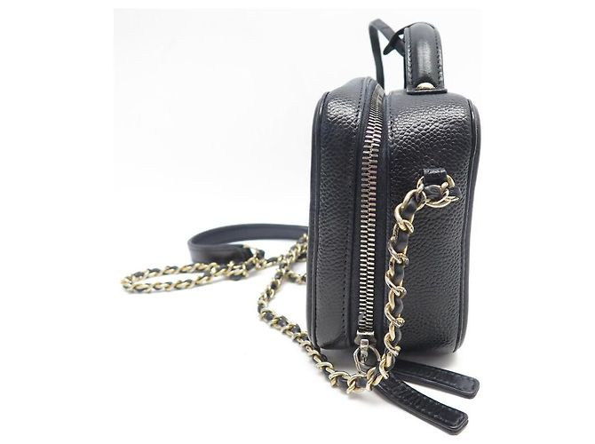 CHANEL VANITY LOGO CC KAVIARLEDER HANDTASCHE Schwarz - Ansicht 3
