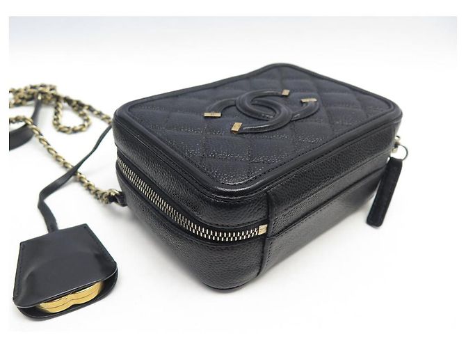 CHANEL VANITY LOGO CC KAVIARLEDER HANDTASCHE Schwarz - Ansicht 5