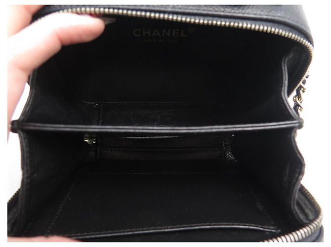 CHANEL VANITY LOGO CC KAVIARLEDER HANDTASCHE Schwarz - Ansicht 9
