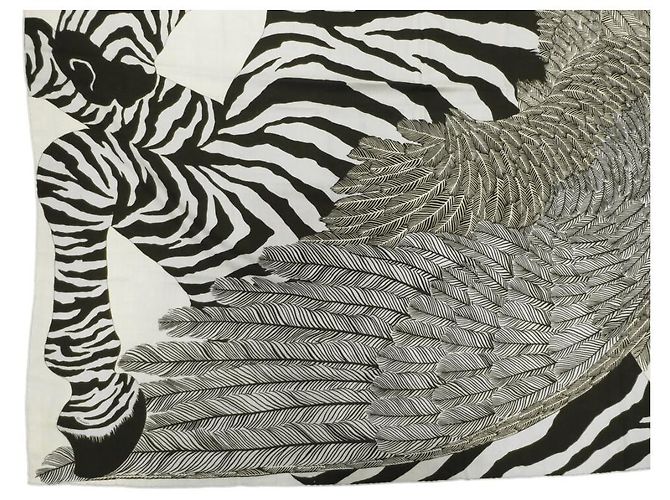 Hermès CHALE HERMES ZEBRA PEGASUS ALICE SHIRLEY SCIALLE IN CASHMERE E SETA Crudo - vista 2