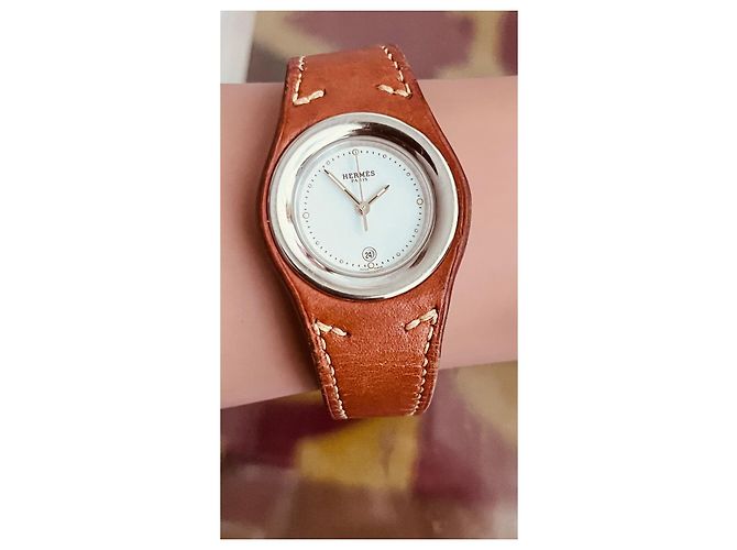 Relógio Hermès Harnais em aço e couro barenia caramel 30mm Caramelo - vista 3