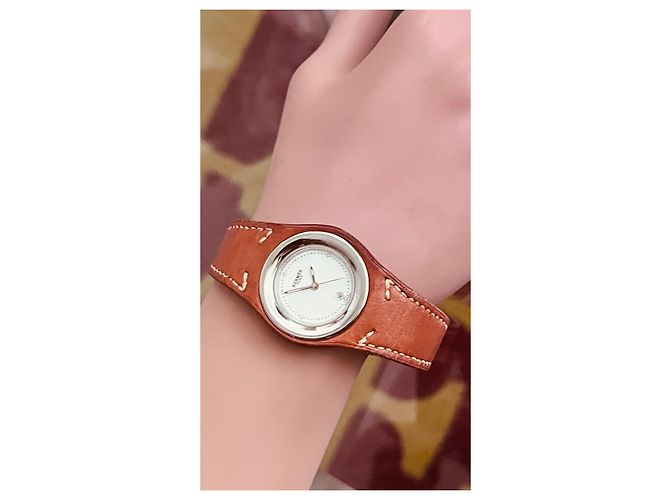 Relógio Hermès Harnais em aço e couro barenia caramel 30mm Caramelo - vista 4
