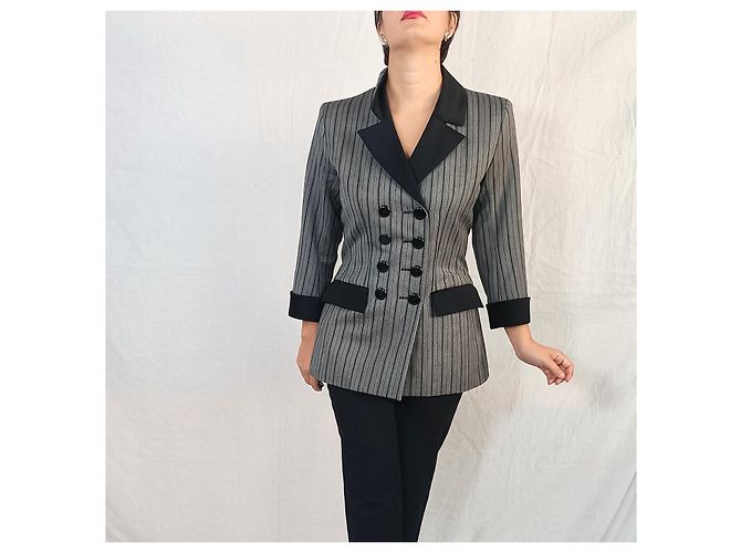 Yves Saint Laurent Blazer a rayas de doble botonadura Saint Laurent Gris - vista 7