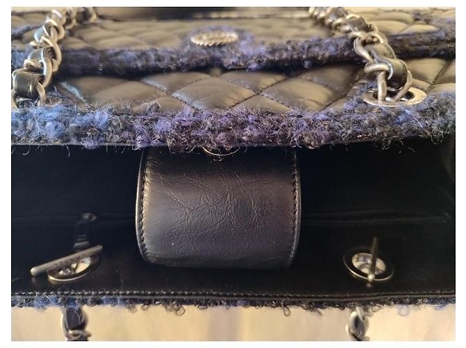 nova bolsa Grand Shopping Tote da Chanel em couro de bezerro e tweed Preto Azul escuro - vista 13