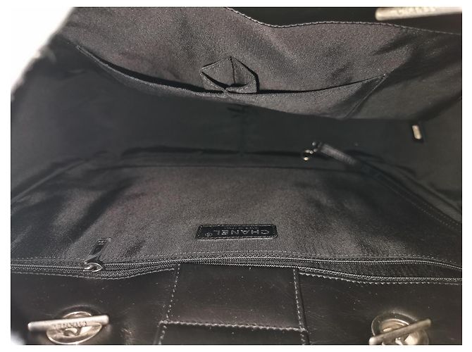 nova bolsa Grand Shopping Tote da Chanel em couro de bezerro e tweed Preto Azul escuro - vista 17