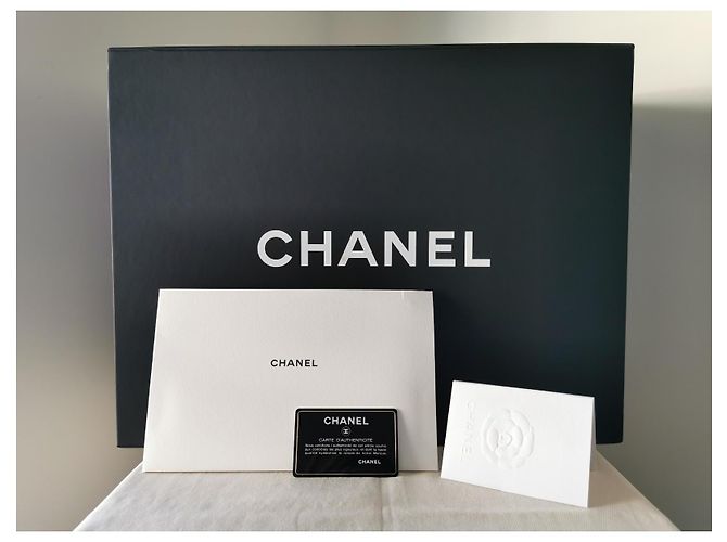 nova bolsa Grand Shopping Tote da Chanel em couro de bezerro e tweed Preto Azul escuro - vista 20