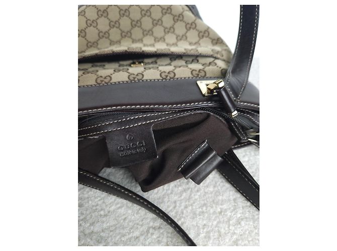 Borsa Gucci in tela e pelle marrone - vista 11