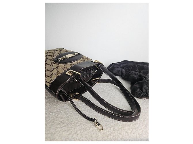 Borsa Gucci in tela e pelle marrone - vista 4
