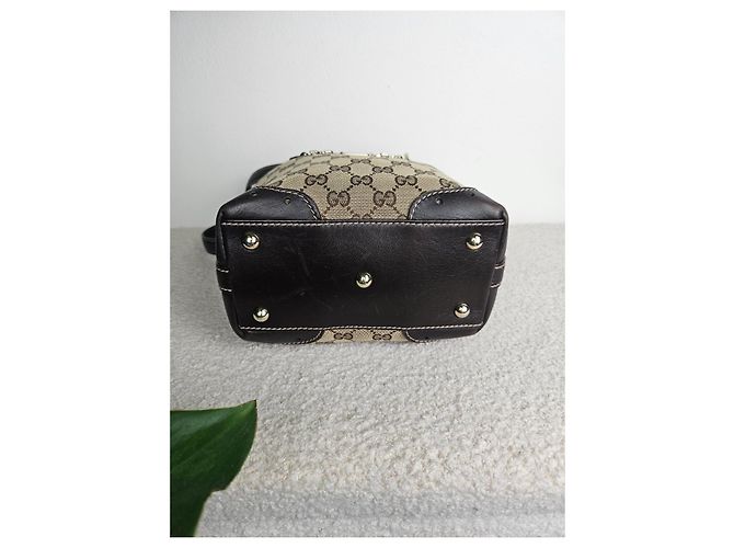 Borsa Gucci in tela e pelle marrone - vista 5