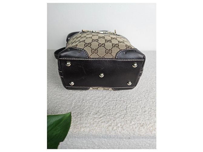 Borsa Gucci in tela e pelle marrone - vista 6