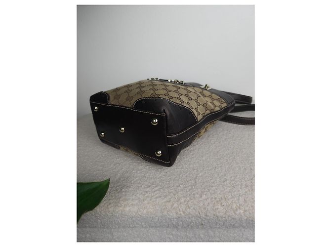 Borsa Gucci in tela e pelle marrone - vista 7