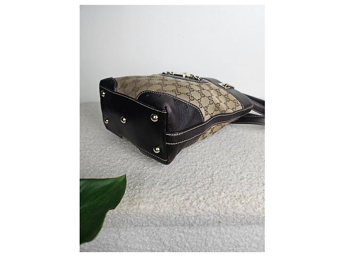 Borsa Gucci in tela e pelle marrone - vista 8