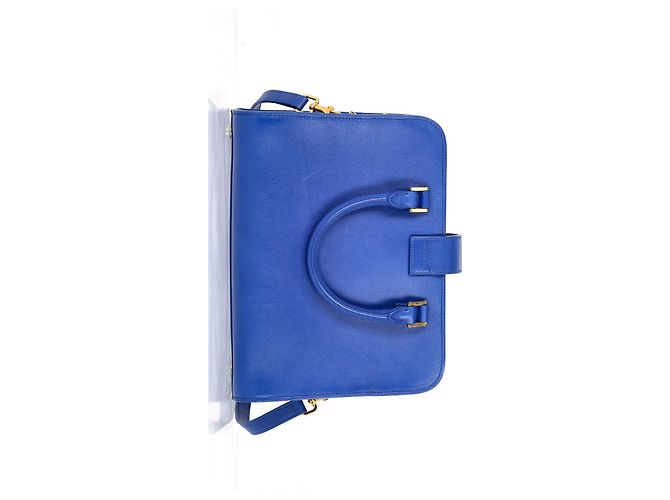 Borsa Tote Baby Monogram di Saint Laurent in pelle blu - vista 11