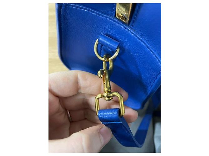 Borsa Tote Baby Monogram di Saint Laurent in pelle blu - vista 14