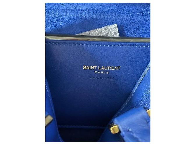 Borsa Tote Baby Monogram di Saint Laurent in pelle blu - vista 15