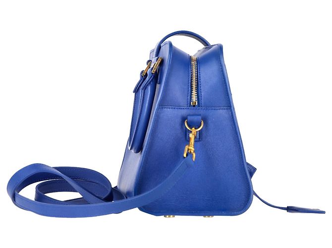 Borsa Tote Baby Monogram di Saint Laurent in pelle blu - vista 2