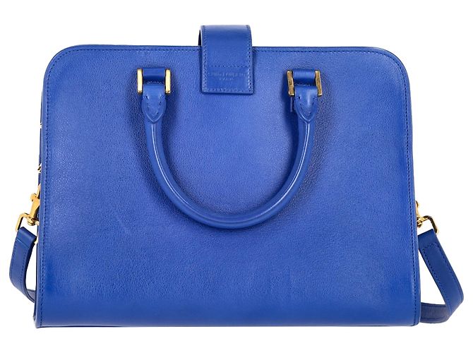 Borsa Tote Baby Monogram di Saint Laurent in pelle blu - vista 3
