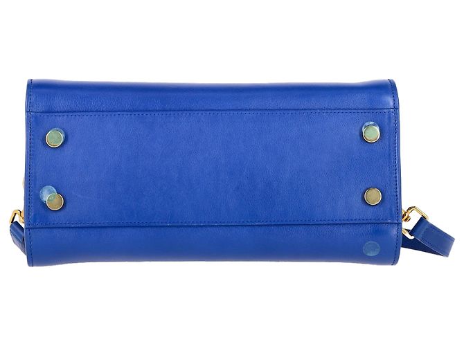 Borsa Tote Baby Monogram di Saint Laurent in pelle blu - vista 4