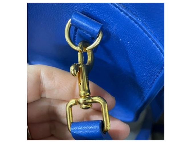 Borsa Tote Baby Monogram di Saint Laurent in pelle blu - vista 6