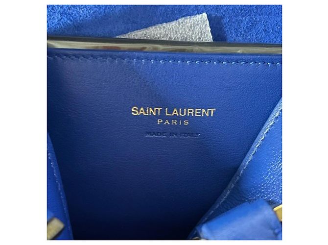 Borsa Tote Baby Monogram di Saint Laurent in pelle blu - vista 7