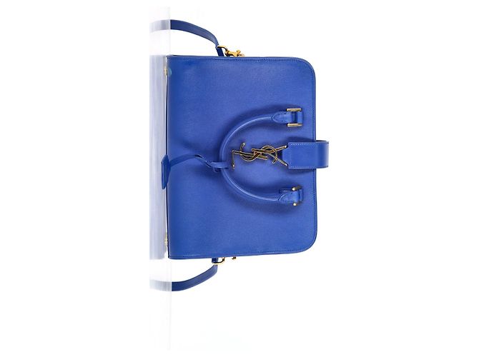 Borsa Tote Baby Monogram di Saint Laurent in pelle blu - vista 9