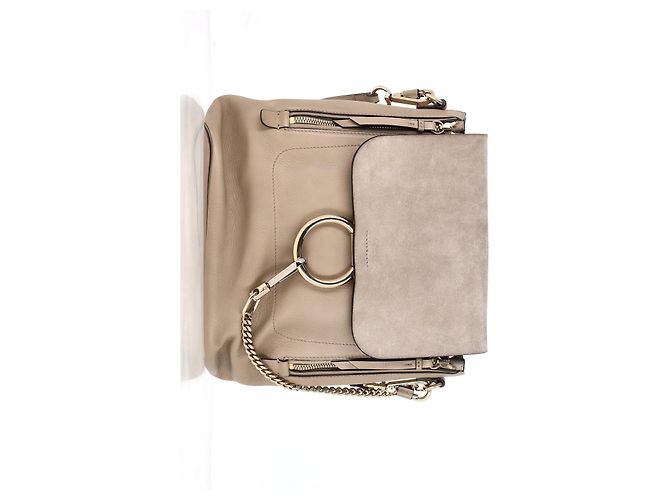 Sac à dos Chloé Faye en cuir beige et daim - vue 9