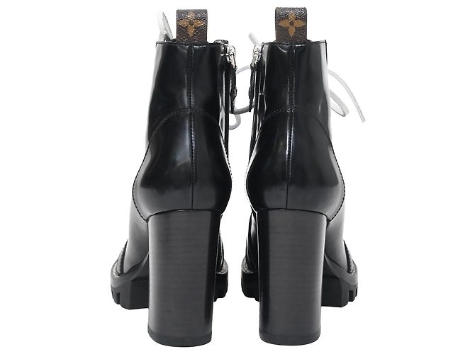 Stivali platform con zip in pelle nera Louis Vuitton Star Trail Laced Nero - vista 3