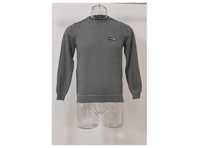 Grauer Wollpullover mit Balmain-Logo-Patch und Rundhalsausschnitt - Ansicht 6