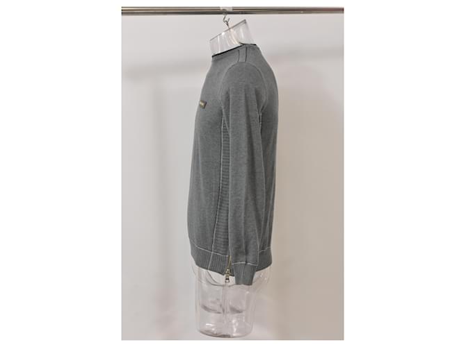Grauer Wollpullover mit Balmain-Logo-Patch und Rundhalsausschnitt - Ansicht 7