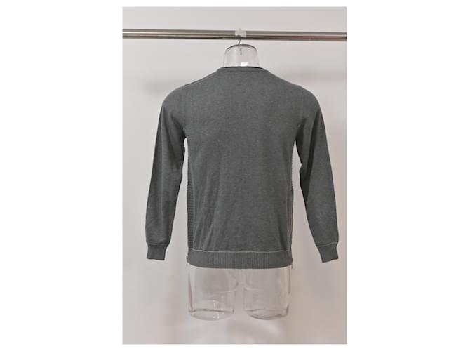 Grauer Wollpullover mit Balmain-Logo-Patch und Rundhalsausschnitt - Ansicht 8