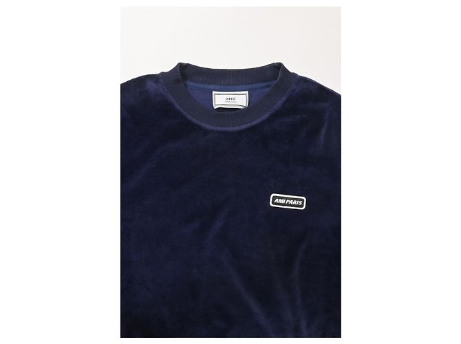 Ami Crewneck Pullover aus marineblauem Samt - Ansicht 10