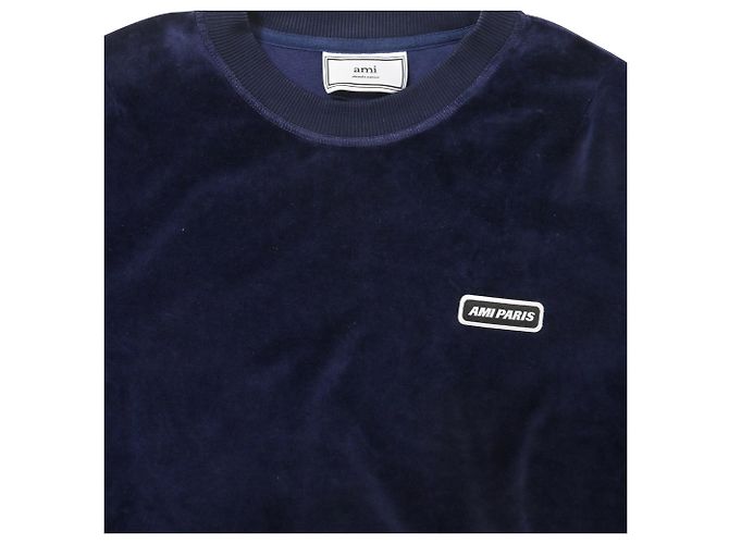 Ami Crewneck Pullover aus marineblauem Samt - Ansicht 5