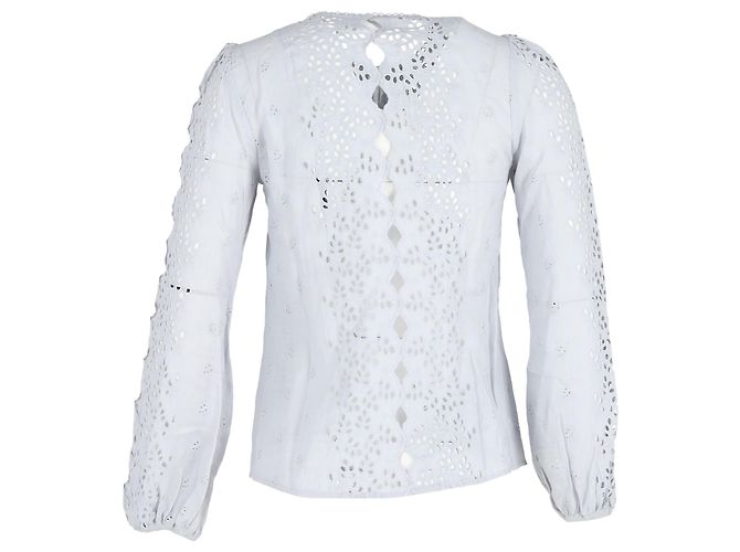 Top a maniche lunghe Zimmermann Iris in ricamo inglese in lino azzurro Blu Blu chiaro - vista 3
