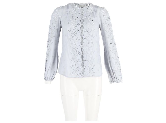 Top a maniche lunghe Zimmermann Iris in ricamo inglese in lino azzurro Blu Blu chiaro - vista 4