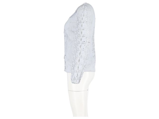 Top a maniche lunghe Zimmermann Iris in ricamo inglese in lino azzurro Blu Blu chiaro - vista 5
