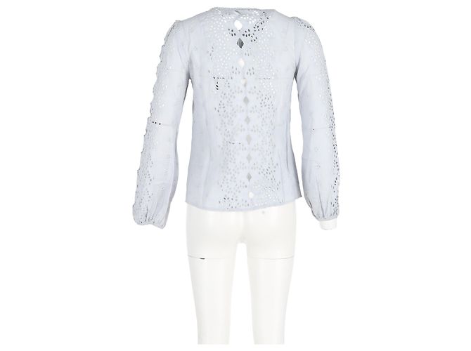 Top a maniche lunghe Zimmermann Iris in ricamo inglese in lino azzurro Blu Blu chiaro - vista 6