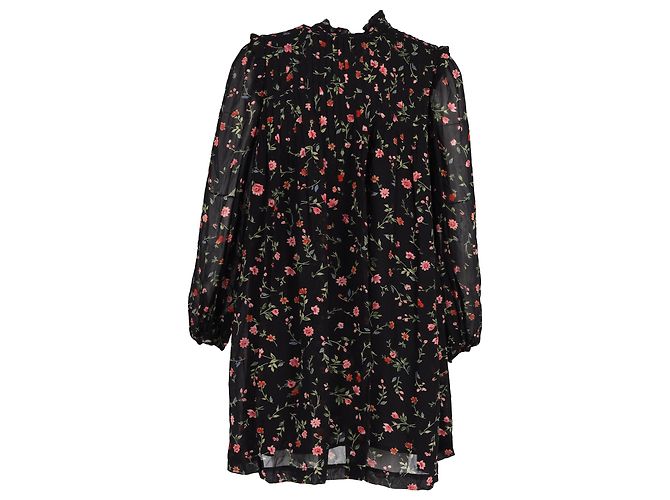 Abito mini a maniche lunghe in viscosa multicolore con stampa floreale e pieghe Ganni Elm - vista 3