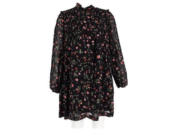 Abito mini a maniche lunghe in viscosa multicolore con stampa floreale e pieghe Ganni Elm - vista 4