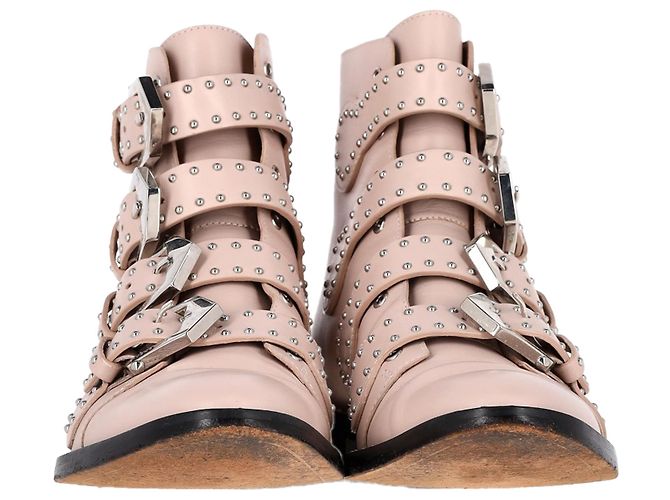 Botas de tornozelo com detalhes em fivela Givenchy em couro rosa claro - vista 3