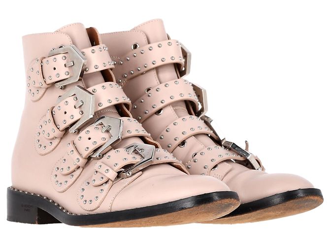 Botas de tornozelo com detalhes em fivela Givenchy em couro rosa claro - vista 4