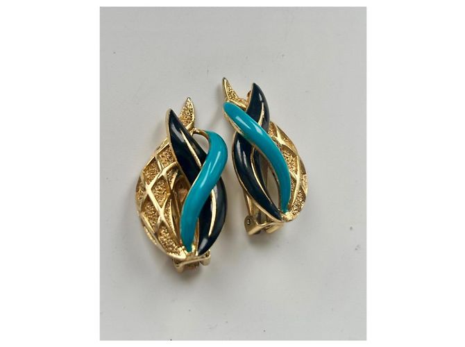 Orecchini Balenciaga in smalto nero blu oro D'oro - vista 2