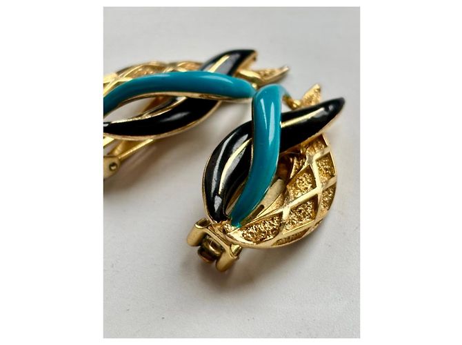 Orecchini Balenciaga in smalto nero blu oro D'oro - vista 7