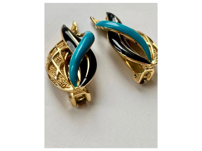 Orecchini Balenciaga in smalto nero blu oro D'oro - vista 8