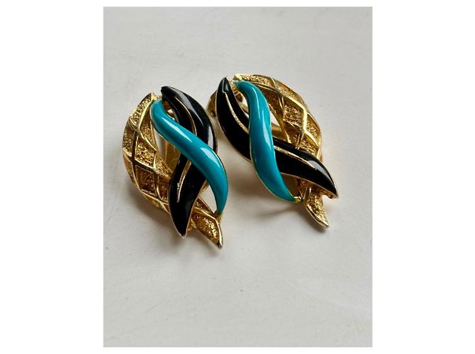Orecchini Balenciaga in smalto nero blu oro D'oro - vista 9