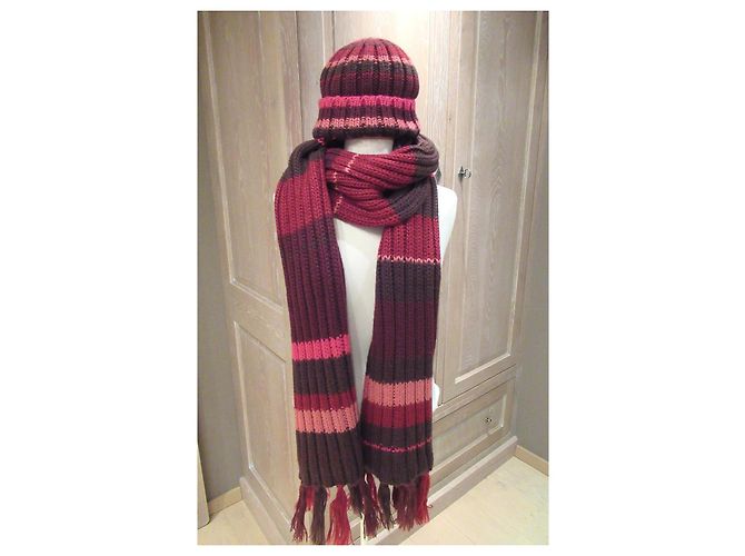 Autre Marque Berretto a righe InWear in lana Marrone Rosa Rosso Fuschia - vista 3