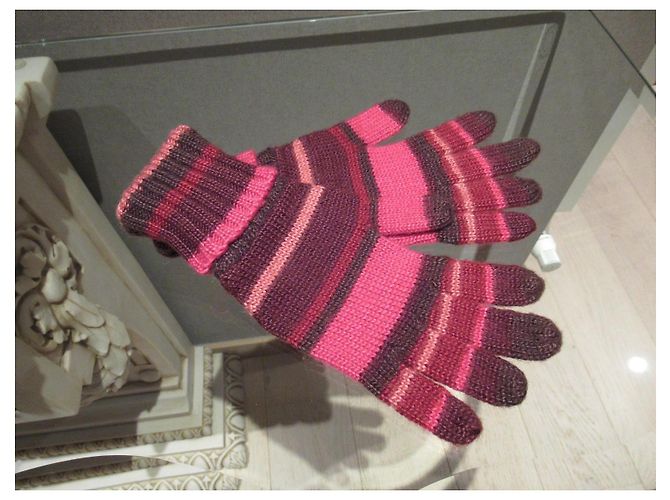 Autre Marque Gestreifte Wollhandschuhe InWear Braun Pink Rot Fuschia - Ansicht 3
