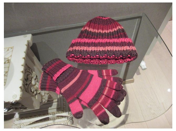 Autre Marque Gestreifte Wollhandschuhe InWear Braun Pink Rot Fuschia - Ansicht 4