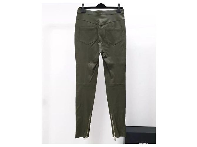 NWT Balmain Khaki Leather Slim Pants Sz.42 - view 3